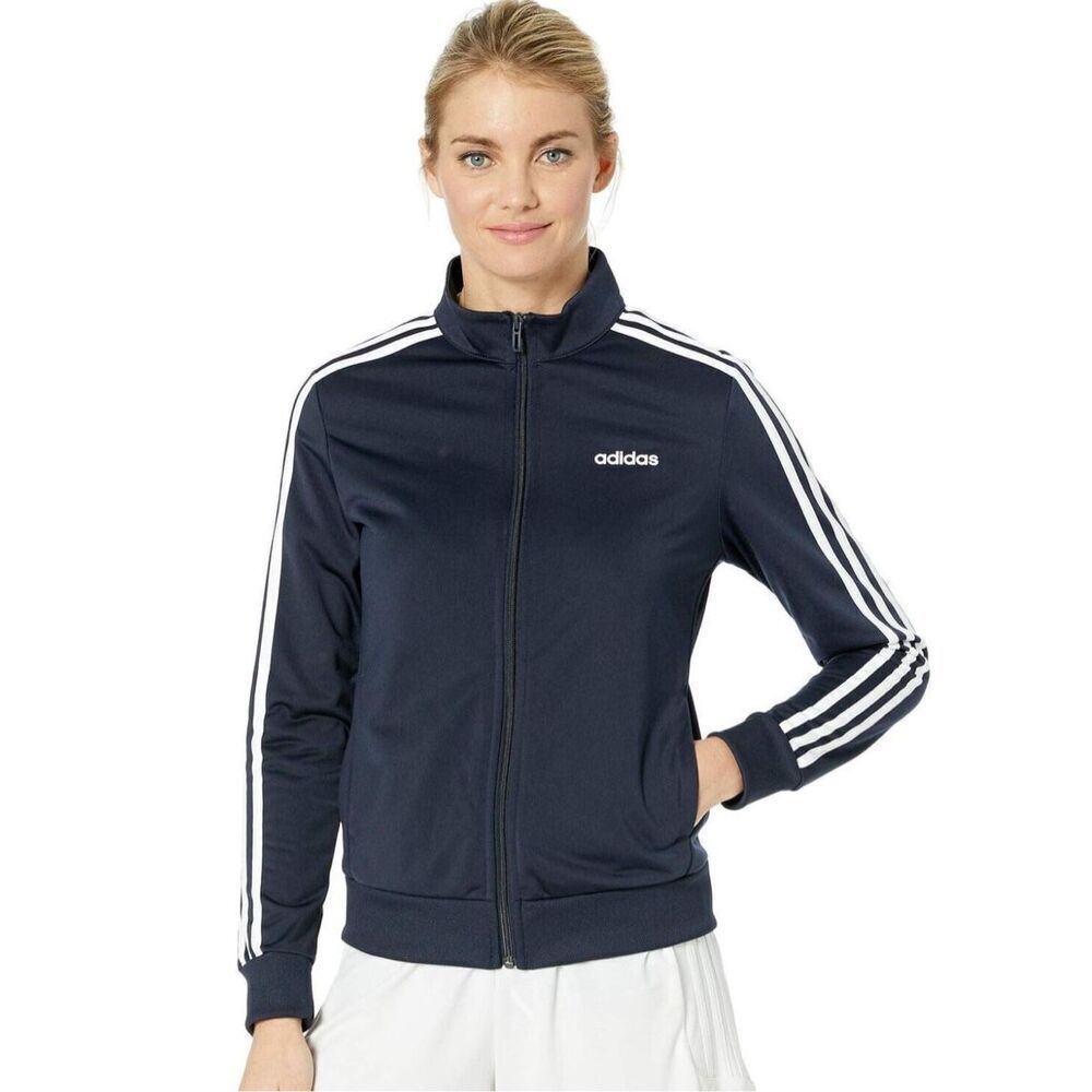 Adidas Essentials 3-Stripe Tricot Track Jacket Navy Blue Full Zip Medium
